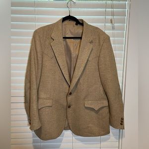 Farah of Texas Mens 44R Western Blazer Tan Herringbone Elbow Patch Sport Coat